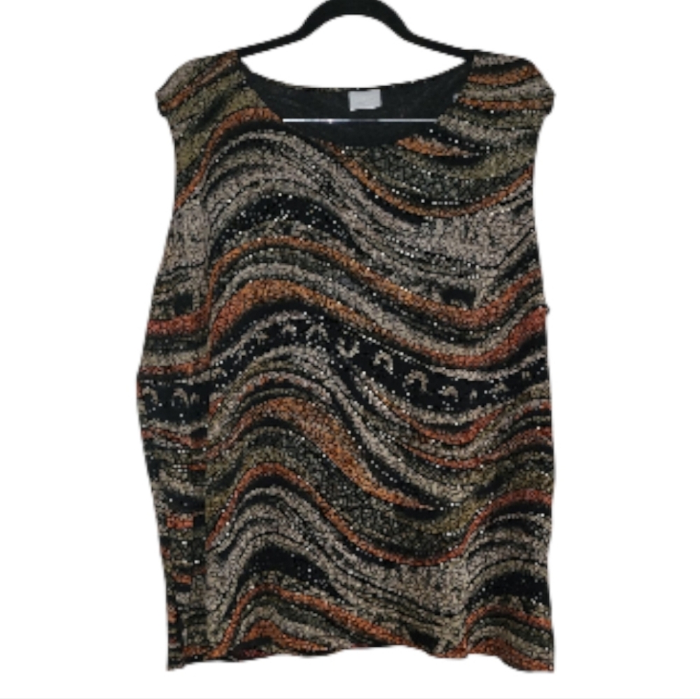 Studio C Black and Gold Wave Pattern Tank Top #18
